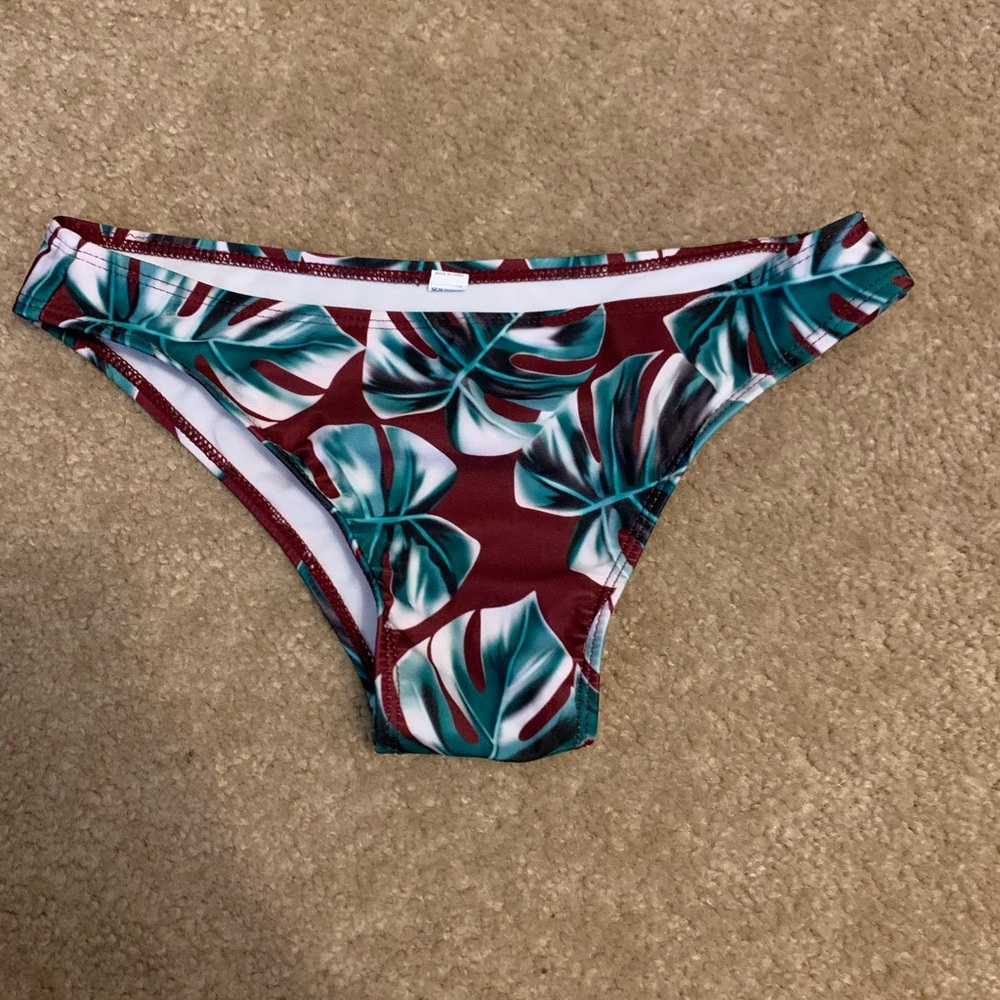 Maroon leaf patterned swim bottoms